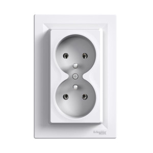 ASFORA Gniazdo podwójne 2x2P+PE, kompletne, zaciski śrubowe, białe; EPH9800221, SCHNEIDER ELECTRIC