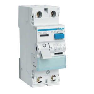 Wyłącznik różnicowoprądowy 1P+N 25A 30mA Typ A QuickConnect, RCCB; CDS225D HAGER