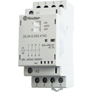Stycznik modułowy 25A 3Z 1R 230V AC/DC , wskaźnik zadziałania mechaniczny i LED, szerokość 35mm; FINDER