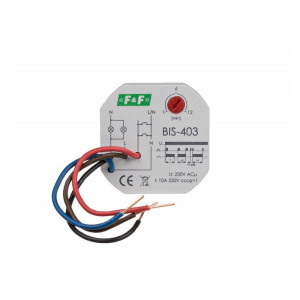 Przekaźnik impulsowy z wyłącznikiem czasowym 10A 230V AC 2Z, montaż w puszce podtynkowej fi60mm; BIS-403, F&F