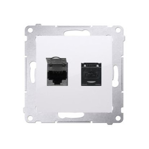 SIMON 54 Gniazdo komputerowe podwójne RJ45 kategoria 6 z przesłoną przeciwkurzową, moduł, biały; D62.01/11 KONTAKT-SIMON