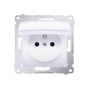 SIMON 54 Gniazdo pojedyncze z uziemieniem z przesłonami torów do wersji IP44 16A 250VAC, moduł, zaciski śrubowe, wymagana uszczelka do ramki IP44, białe klapka biała; DGZ1BUZ.01/11