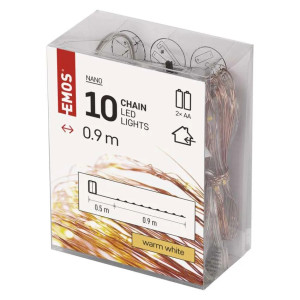 Dekoracje- 10 LED nano łezki 0,9m 2x AA ciepła biel, IP20, miedziany przewód, IP20 timer; D3AW06, EMOS