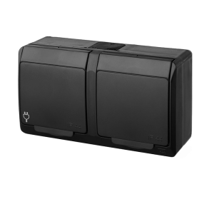 HERMES gniazdo hermetyczne natynkowe podwójne z uziemieniem 2x2P+Z 16A IP44, czarny; 0322-09 ELEKTRO-PLAST NASIELSK