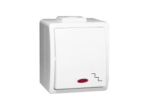 PROTECTOR Łącznik natynkowy schodowy z podświetleniem hermetyczny IP44 10A 250V, szybkozłącza, biały; PW6L/11 KONTAKT-SIMON