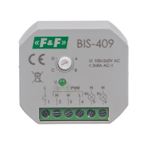 Przekaźnik bistabilny, 4 funkcyjny, podtynkowy, dwa obwody sterowania, BIS-409; F&F