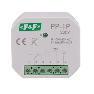 Przekaźnik elektromagnetyczny w obudowie do bezpośredniego montażu w puszce podtynkowej 1P 16A, U=100÷265VAC; PP-1P-230V, F&F FILIPOWSKI