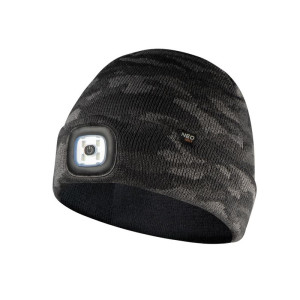 Czapka z latarką LED 180lm IP43 (3 poziomy świecenia, ładowanie usb), dwuwarstwowa, CAMO URBAN; 81-632, NEO