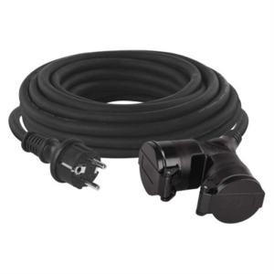 Przedłużacz ogrodowy 10 m / 2 gniazda / czarny / guma / 230 V / 1,5 mm2