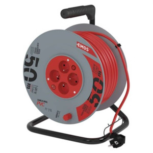 Przedłużacz bębnowy 50 m / 4 gniazda / z wyłącznikiem / czerwony / PVC / 230 V / 1,5 mm2