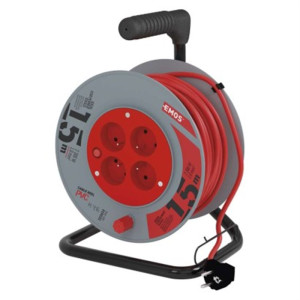 Przedłużacz bębnowy 15 m / 4 gniazda / czerwony / PVC / 230 V / 1 mm2