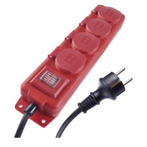 Przedłużacz 5 m / 4 gniazda / z wyłącznikiem / czarno-czerwony / guma-neopren / 1,5 mm2