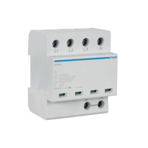 SPD Ogranicznik przepięć T1 kombinowany 4P sieć TN-S/TT Iimp=50kA Up =1,5kV; SPA401, HAGER
