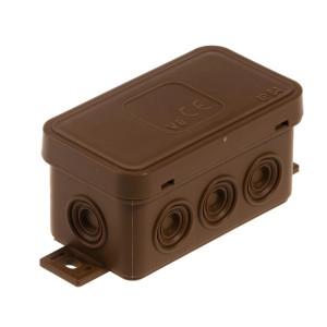 Puszka natynkowa hermetyczna V8 IP54, wymiary: 80x45x41mm, 8-wlotowa z osłabieniami, pokrywka na klik, V8 BRĄZOWA; T-08234, PLASTROL