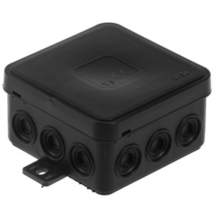 Puszka natynkowa hermetyczna V5 IP54, wymiary: 75x75x41mm, 12-wlotowa z osłabieniami, pokrywka na klik, V5 CZARNA; T-08239, PLASTROL