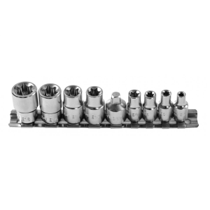 Zestaw nasadek torx 9 szt., 1/4": E5-E8, 3/8": E6-E16, CrV