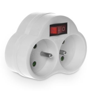 Rozgałęźnik podwójny z wyłącznikiem, 2x2P+Z, 16A, 230V; biały; W-01144, PLASTROL