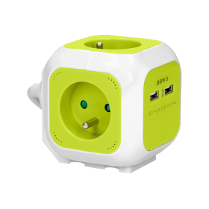 Przedłużacz 4-krotny z ładowarką 2xUSB 1,4m limonkowy