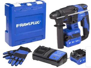 Młotowiertarka SDS plus akumulatorowa 18V 20mm 2,0J komplet z 2 akumulatorami 5,0Ah i ładowarką 6,5A, walizka RawlCASE; R-PRH18-XL2 RAWLPLUG