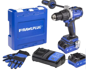 Wiertarko-wkrętarka z udarem akumulatorowa 18V 100Nm komplet z 2 akumulatorami 5,0Ah i ładowarką 6,5A, walizka RawlCASE; R-PDD18-P100-XL2 RAWLPLUG