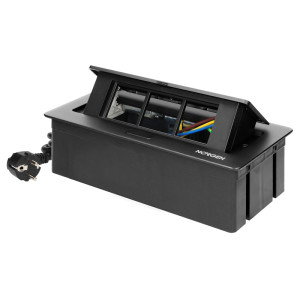 NOEN Kaseta meblowa wpuszczana w blat ze zintegrowaną ramką PCV na gniazda modułowe 3 x 45x45mm lub 6 x 22,5x45mm, przewód 1,5m, czarne