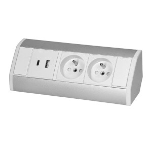 Gniazdo meblowe wpuszczane w blat ,2x USB (typ A+C), biało-srebne; OR-GM-9039/W-G, ORNO