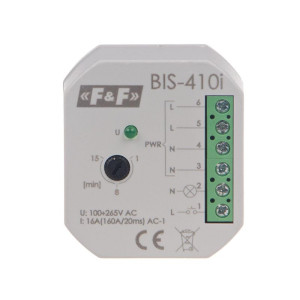 Przekaźnik bistabilny, podtynkowy z wyłącznikiem czasowym, do podświetlanych przycisków z przekaźnikiem inrush 160A/20ms, BIS-410-LED; F&F