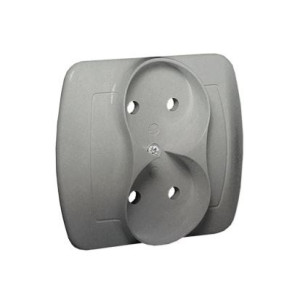 AKORD gniazdo wtyczkowe bez uziemienia podwójne, zaciski śrubowe, aluminium