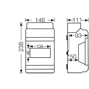 Rozdzielnica natynkowa niewyposażona / 1500VDC/1000VAC / IP65 / klasa ochronności II / 1x6 modułów / bez zacisków / 146x238x111 / materiał PS-polistyrol / masa 0,702kg