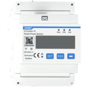 Licznik energii, 3-fazowy, 3p4w; wyświetlacz LCD; pomiar przez przekładniki 100A/40mA; komunikacja FE (Fast Ethernet); montaż na szynie TH