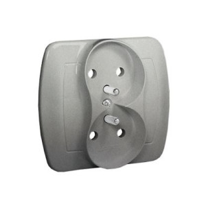 AKORD Gniazdo wtyczkowe z uziemieniem podwójne, z przesłonami torów prądowych, ?16A, 250V~, zaciski śrubowe; aluminiowy metaliz.