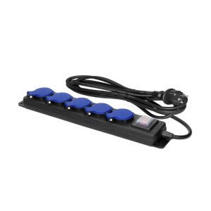Przedłużacz warsztatowy bryzgoszczelny z wyłącznikiem, 5 gniazd 2P+Z, IP44, przewód gumowy, H05RR-F 3x1,5mm2, długość 3m; OR-AE-13298/3M, ORNO