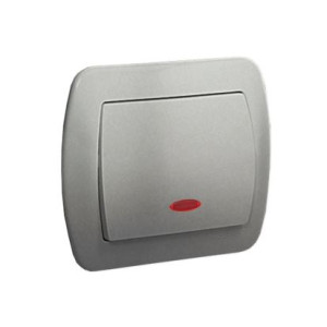 AKORD Łącznik jednobiegunowy z podświetleniem, 10AX, 250V~, zaciski śrubowe; aluminiowy metaliz.