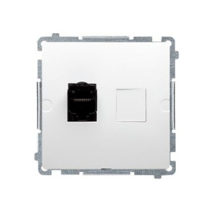 SIMON BASIC Gniazdo komputerowe pojedyncze RJ45 kategoria 6 z przesłoną przeciwkurzową, moduł, montaż na łapki lub wkręty, białe; BM61.01/11