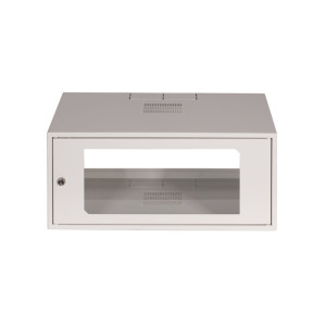 Szafa wisząca rack 19" SIMPLE 4Ux555x400 IP30 Ściany boczne pełne Drzwi z szybą Szara SZWS-19-4U-40-DS