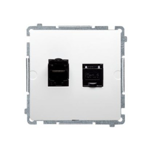 SIMON BASIC Gniazdo komputerowe podwójne RJ45 kategoria 6 z przesłoną przeciwkurzową, moduł, montaż na łapki lub wkręty, białe; BM62.01/11