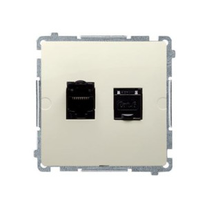 BASIC Gniazdo komputerowe RJ45, kategoria 6, podwójne z przesłoną przeciwkurzową (moduł). Montaż na łapki lub wkręty; beż