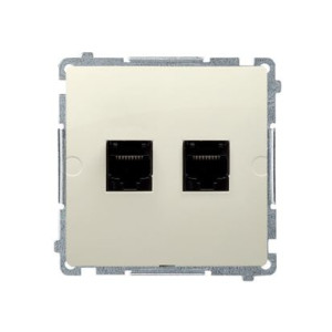 SIMON BASIC Gniazdo komputerowe RJ45 podwójne, kategoria 5e, moduł, montaż gniazda na wkręty do puszki, beż; BMF52.02/12
