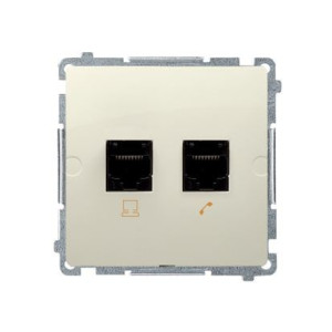 BASIC Gniazdo komputerowe RJ45 kat.5e + telefoniczne RJ11 (moduł). Montaż gniazda na wkręty do puszki; beż