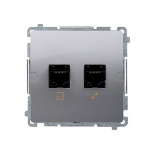 BASIC Gniazdo komputerowe RJ45 kat.5e + telefoniczne RJ11 (moduł). Montaż gniazda na wkręty do puszki; stal inox