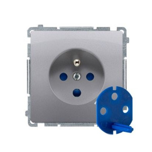 BASIC Gniazdo wtyczkowe DATA z uziemieniem i kluczem uprawniającym (moduł), 16A, 250V~, zaciski śrubowe; stal inox