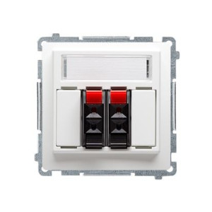 SIMON BASIC Gniazdo głośnikowe 2-krotne z polem opisowym, moduł, przekrój przewodu do 2,5mm2, mocowanie na łapki i wkręty do puszki, białe; BMGL3.01/11