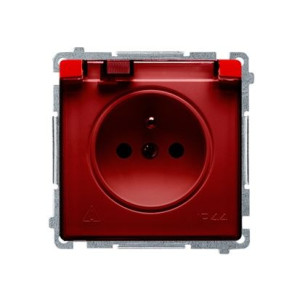BASIC Gniazdo wtyczkowe z uziemieniem, z przesł. torów prądowych, bryzgoszczelne IP44 (moduł), 16A, 250V~, zaciski śrubowe, klapka transp.; czerwone