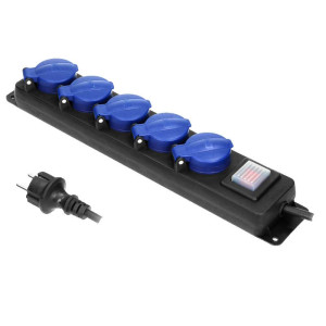 Przedłużacz warsztatowy bryzgoszczelny z wyłącznikiem, 5 gniazd 2P+Z, IP44, przewód gumowy, H05RR-F 3x1,5mm2, długość 3m; OR-AE-13159(GS)/3M, ORNO