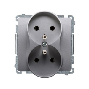 BASIC Gniazdo wtyczkowe podwójne z uziemieniem (moduł), z przesłonami torów prądowych, ?16A, 250V~, zaciski śrubowe; stal inox