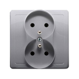 BASIC Gniazdo wtyczkowe podwójne z uziemieniem kompletne z przesłonami torów prądowych ?16A, 250V~, zaciski śrubowe; stal inox