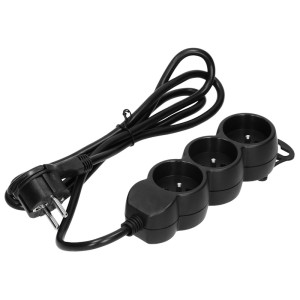 Przedłużacz 3-krotny 2P+Z, 1,5m H05VV-F 3x1,5mm2 , Imax=16A, płaska wtyczka, czarny; ES-4/B/1,5, ORNO