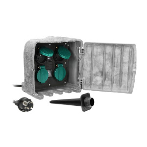 Gniazdo ogrodowe KAMIEŃ, 4x2P+Z, kabel gumowy H07RN-F 3x1,5mm2, 3m, 2 tryby pracy: automatyczny (max.1100W)/ręczny (max.3680W)
