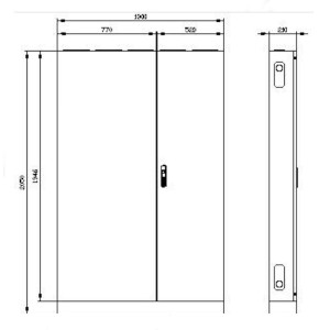 Szafa stojąca IP44 kl.1 IK09, wymiary: 1950 x 1300 x 210mm, RAL 7035, z wszystkimi kołnierzami w części górnej i cokołem 100 mm, ALPHA 630 DIN; 8GK1322-8KA52, SIEMENS