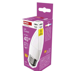 Żarówka LED Classic świeczka / E27 / 4,2 W (40 W) / 470 lm / neutralna biel